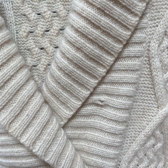 Ivory long shawl collar wool sweater. - Picture 3 of 5